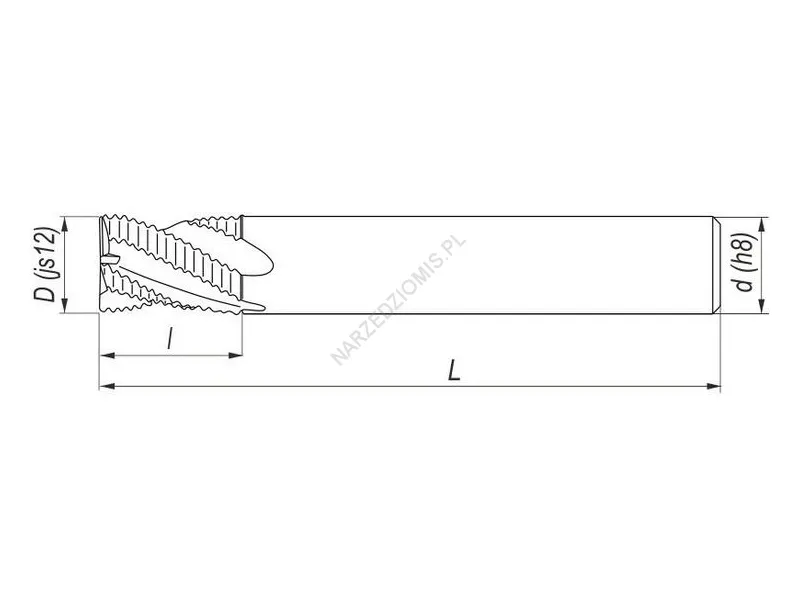 Rysunek techniczny: Frez NFPa 8 DIN 1889-A K-M-HR HSSE